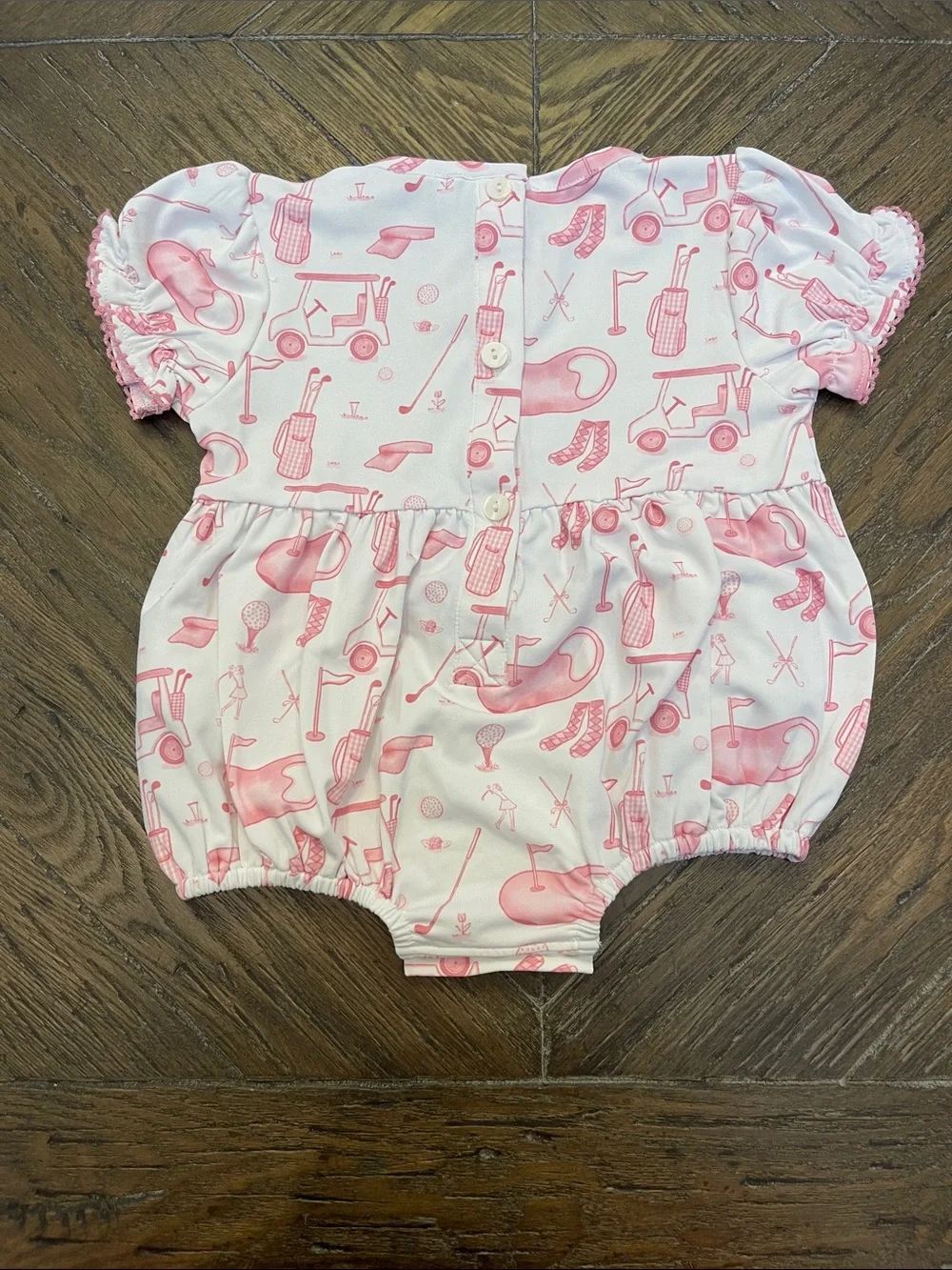 Sew Magnolia Pink Golf-Print Bubble Romper for Baby Girls